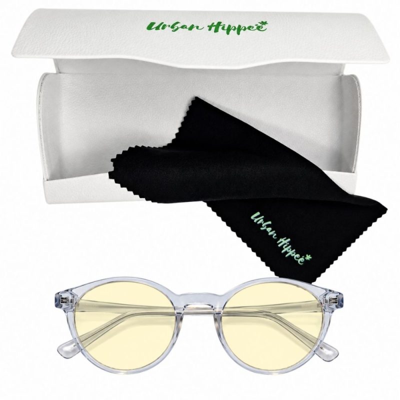 Urban Hippee blue light blocking glasses with case and cloth.