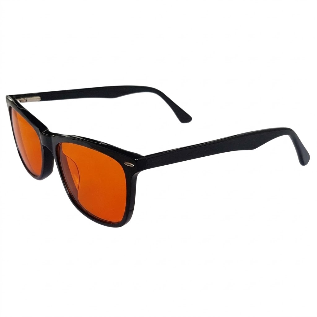 Urban Hippee's amber lens blue light blocking glasses side view. Urban Hippee's amber lens blue light blocking glasses side view.