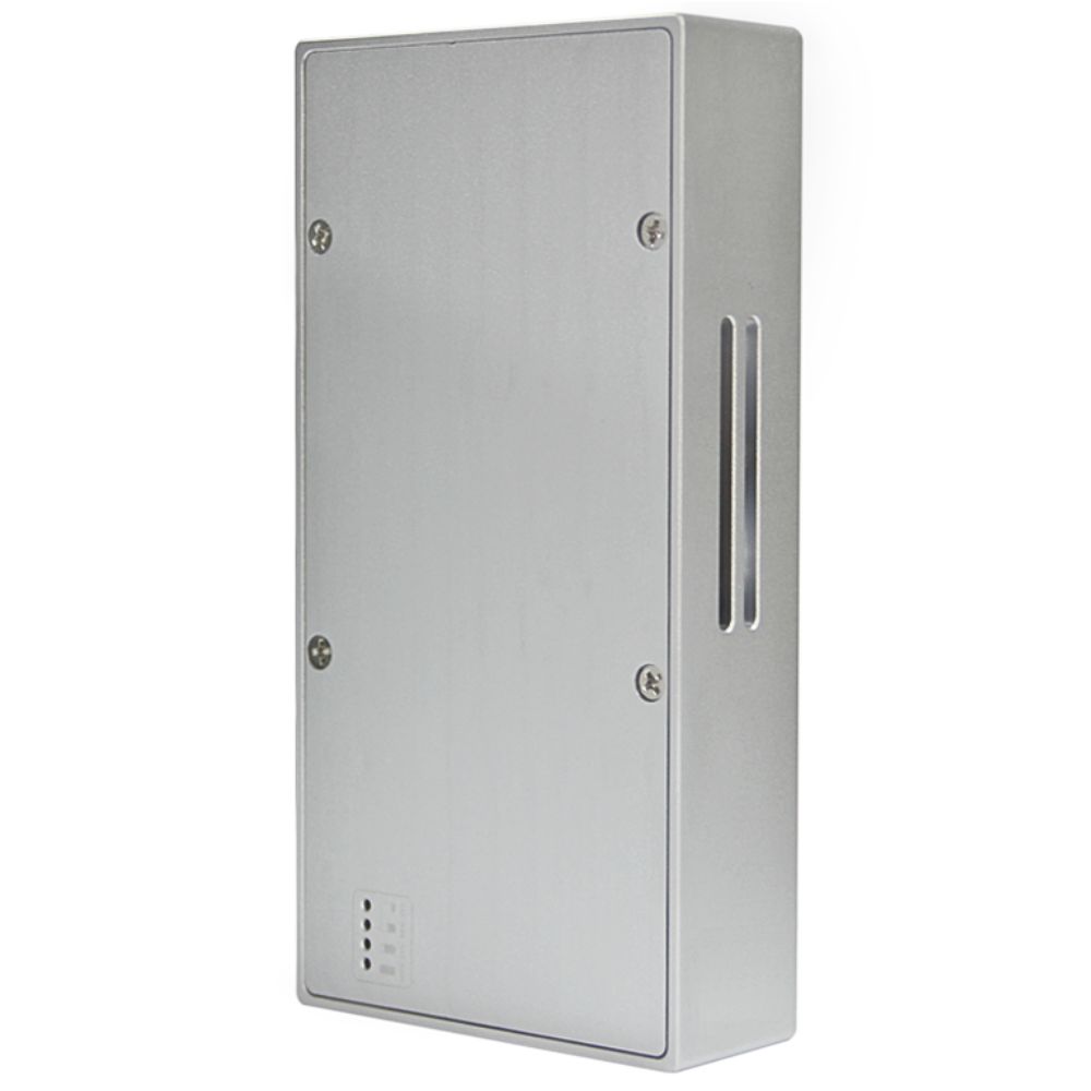 Compact silver red light therapy panel with built-in stand. Compact silver red light therapy panel with built-in stand.