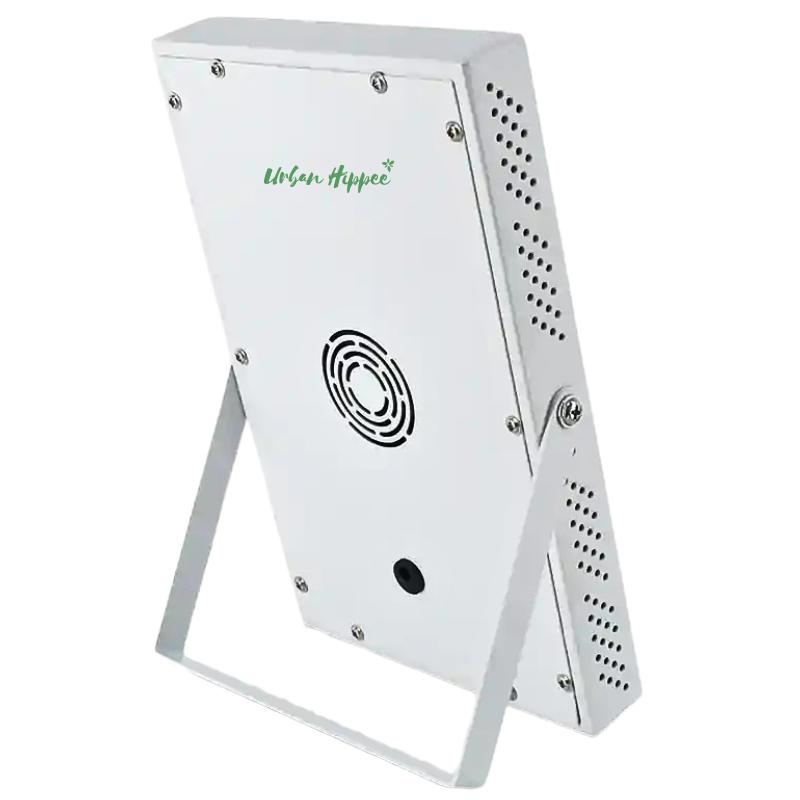 Rear view of red light therapy and infrared therapy panel showing cooling vents and sturdy stand design. Rear view of red light therapy and infrared therapy panel showing cooling vents and sturdy stand design.