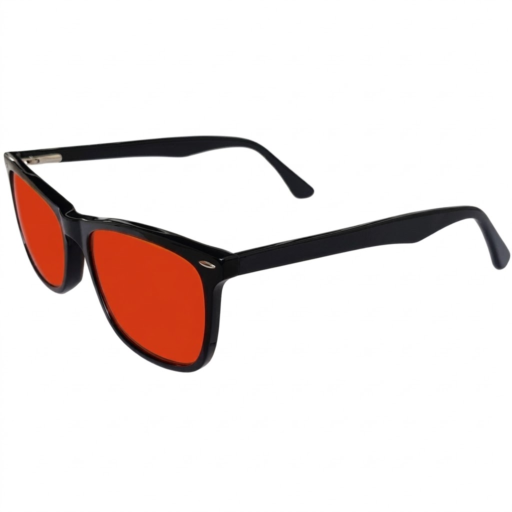 Blue light glasses, red lens for better sleep. Blue light glasses, red lens for better sleep.
