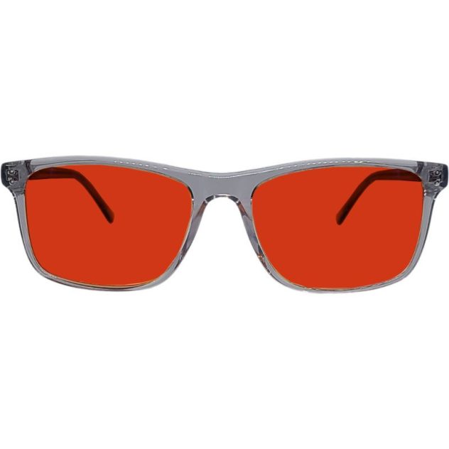 Blue light glasses with red lens for night time use.