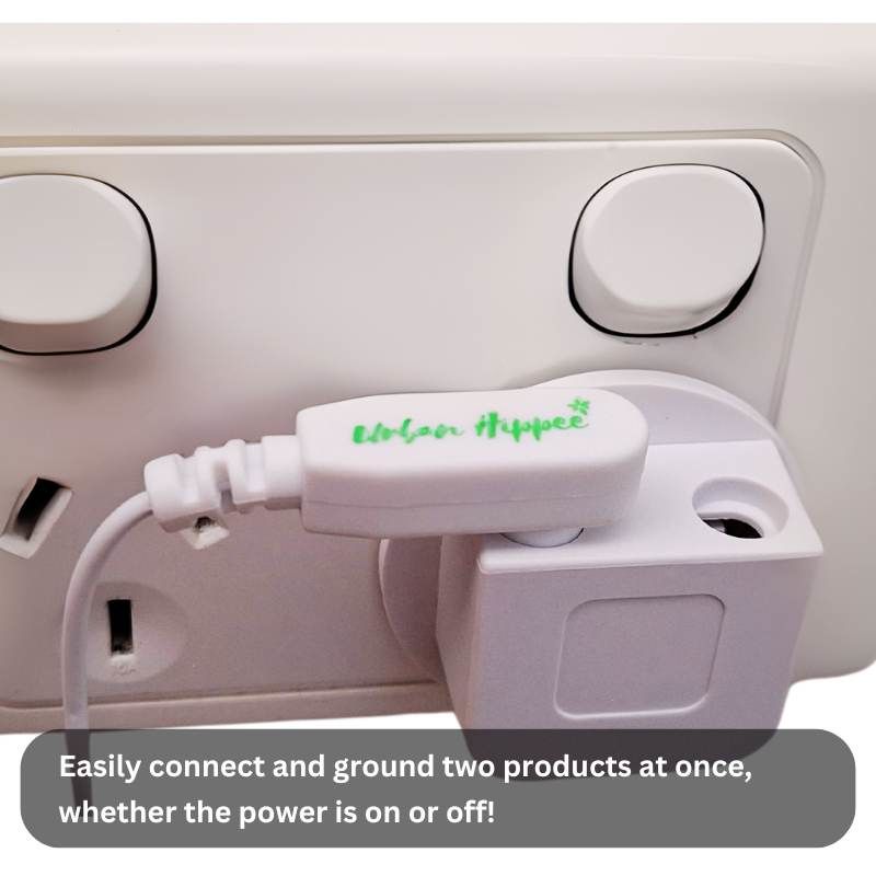 Grounding plug with earthing cord plugged into Australian power point. Grounding plug with earthing cord plugged into Australian power point.