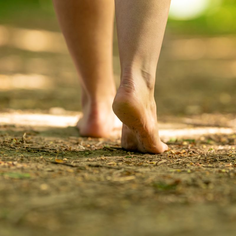 Grounding & earthing barefoot on the dirt.
