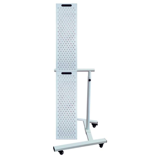 Red light therapy and infrared 2400 panel with hozizontal stand, front view.
