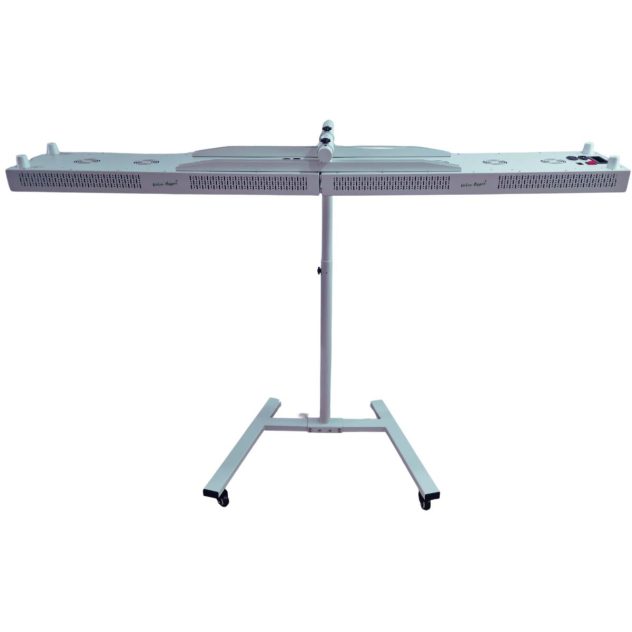 Red light therapy and infrared 2400 panel with hozizontal stand, front view.