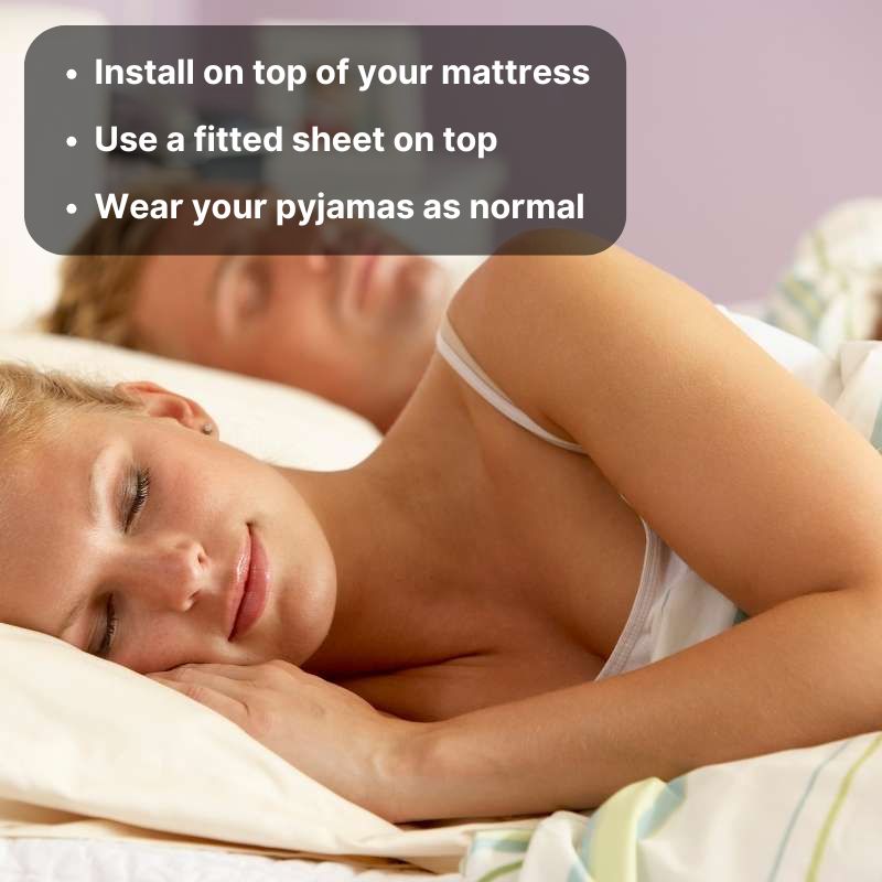 Grounding underlay sheet installed under a fitted sheet so you can sleep grounded while wearing pyjamas. Grounding underlay sheet installed under a fitted sheet so you can sleep grounded while wearing pyjamas.