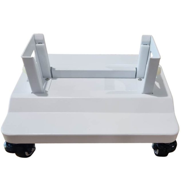 Heavy-duty infrared and red light therapy panel floor stand with locking caster wheels.