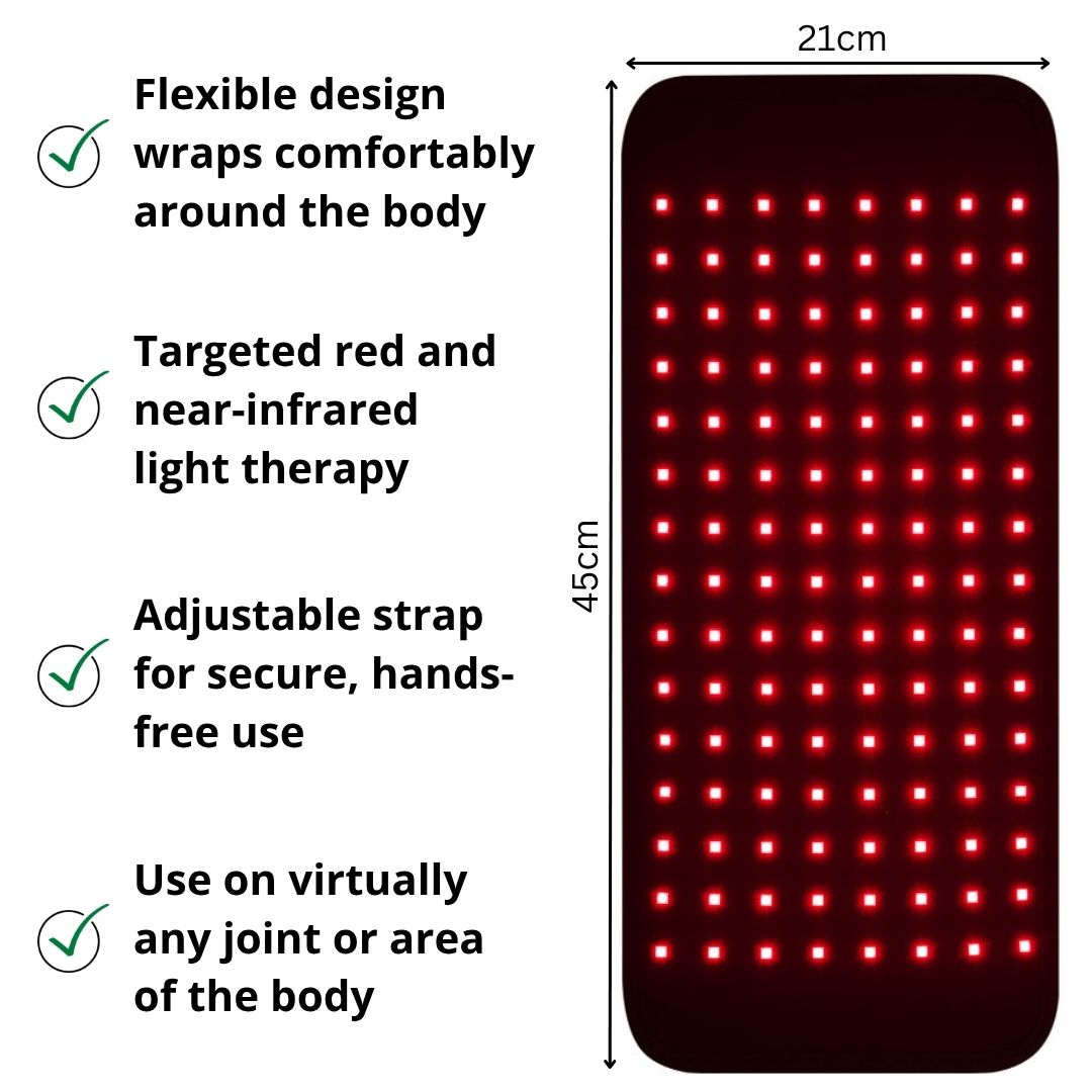 Flexible RecoveryBelt red light therapy belt designed to contour comfortably around the body. Flexible RecoveryBelt red light therapy belt designed to contour comfortably around the body.