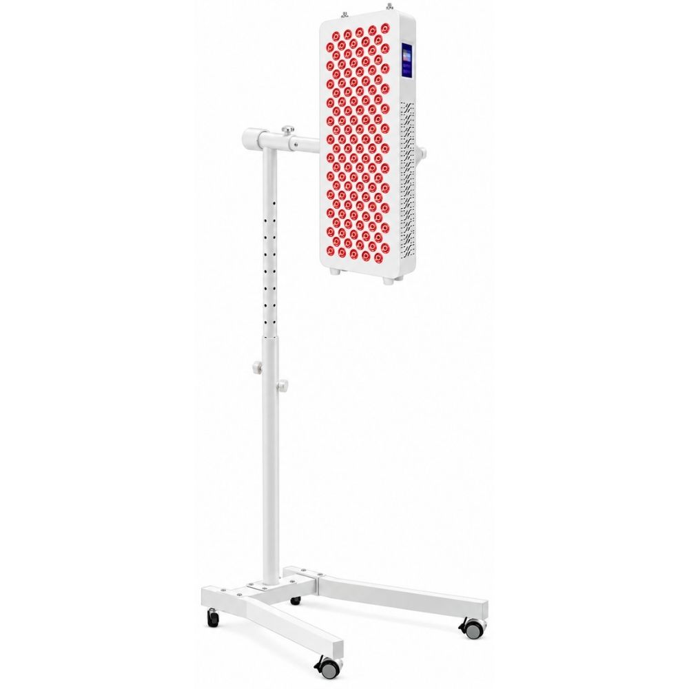 Red light therapy panel positioned vertically on the Pro Stand.